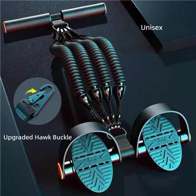 Black and teal multifunctional pedal resistance tensioner with upgraded hawk buckle for full-body workout