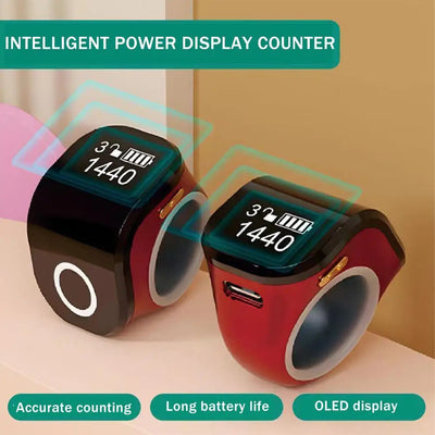 Rechargeable waterproof finger counter with large OLED display and adjustable band for sports, fitness, and prayer tracking