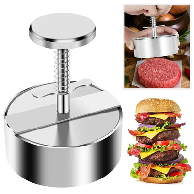 Stainless steel non-stick hamburger patty press mold for making beef veggie and cheese burgers
