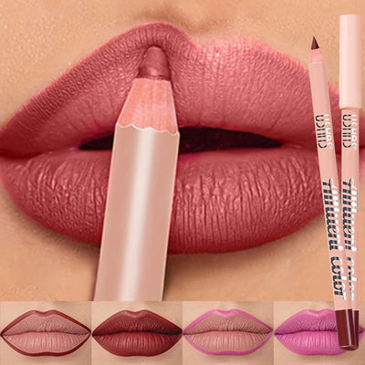 Fine Slim Lip Pencil – Waterproof Matte Long-Lasting Lip Liner in Pink, Red & Purple
