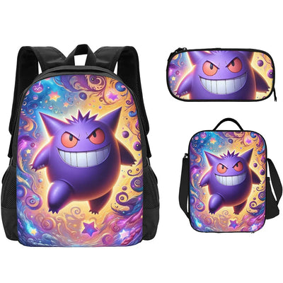 Colorful Gengar anime school backpack set with lunch bag and pencil case for kids