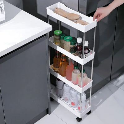 Slim 4-tier rolling storage cart with wheels, multi-layer trolley organizer for kitchen, bathroom, and home essentials
